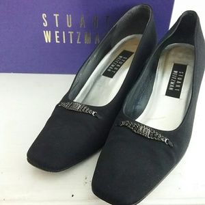 Stewart Weitzman Black Pumps Rhinestone Accent